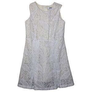 DKNY - White Lace Sleeveless Fit & Flare Dress with 100% Cotton Lining - Girls M